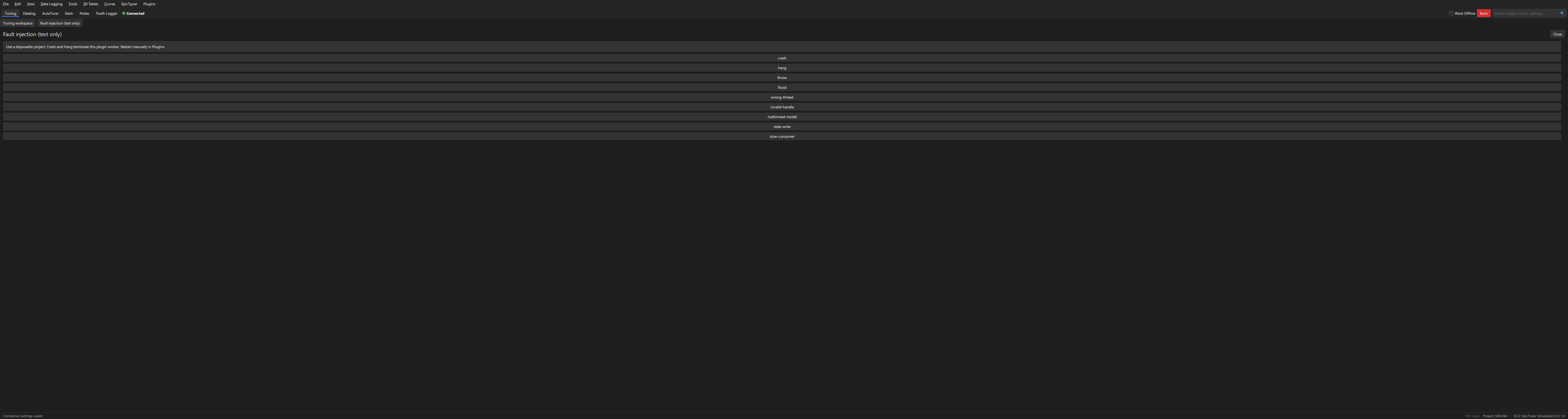 Fault controls in the native application with a synthetic project