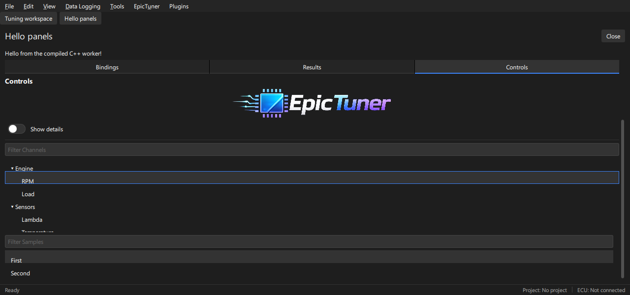 Native hello panel using generated example data